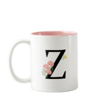 Letter Z Monogram水彩の花ピンク黄色