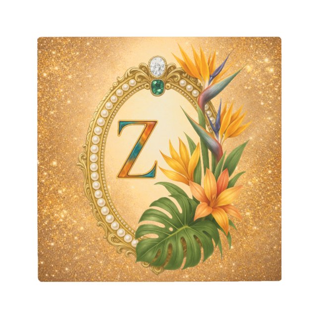 Letter Z Tropical Gold Monogram Metal Wall Art メタルプリント (正面)