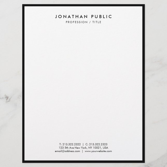 Letterhead Black And White Modern Elegant Simple レターヘッド (正面)