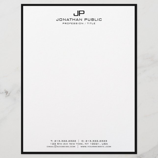 Letterhead Professional Modern Black White Simple レターヘッド (正面)