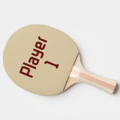 Lettering Player 1 in Deep Red on Beige 卓球ラケット (横)