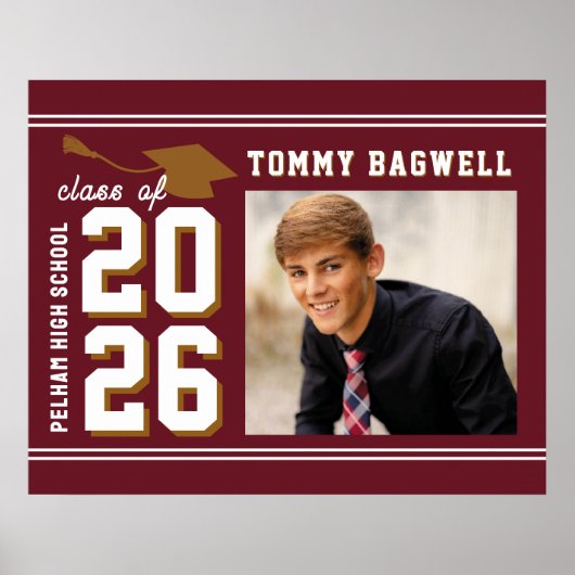 LETTERMAN GRAD school colors MAROON  ポスター (正面)