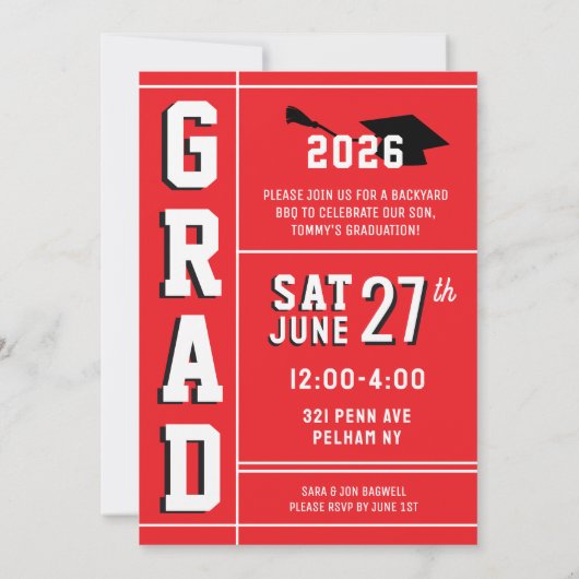 LETTERMAN GRAD School Colors RED  招待状 (裏面)