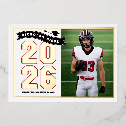 Letterman Graduation Announcement 箔招待状 (正面)