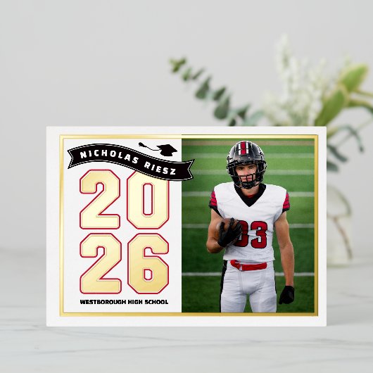 Letterman Graduation Announcement 箔招待状 (立ち正面)