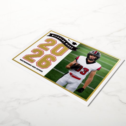 Letterman Graduation Announcement 箔招待状 (回転した状態)