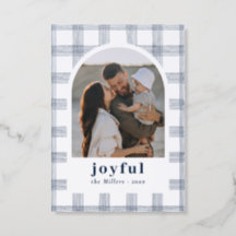 Letterpress Joyful Plaid Arch Photo Christmas