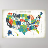 Letterpress USA Map ポスター (正面)