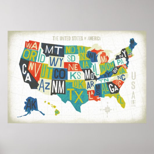 Letterpress USA Map ポスター (正面)
