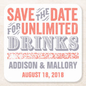Letterprintの無制限の飲み物は日付のコースターを救います スクエアペーパーコースター (正面)