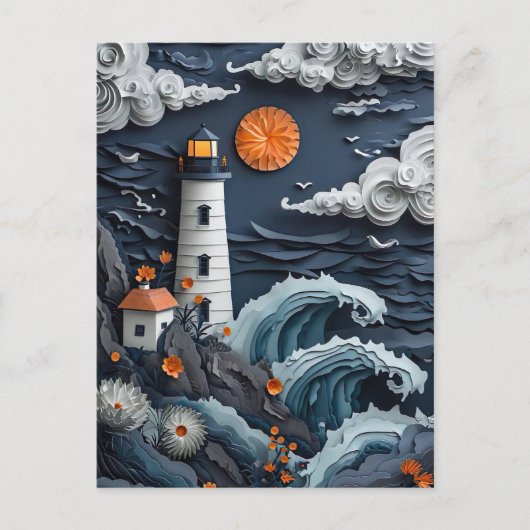 Leuchtturm am Meer Papierschnitt ポストカード (正面)