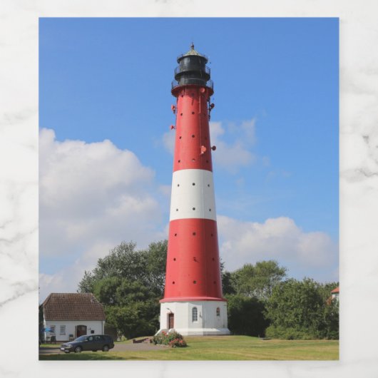 Leuchtturm auf Insel Pellworm im Sommer ワインラベル (シングルラベル)