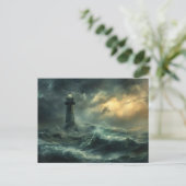 Leuchtturm in der Nacht Sturm maritime Lansdchaft ポストカード (スタンド正面)