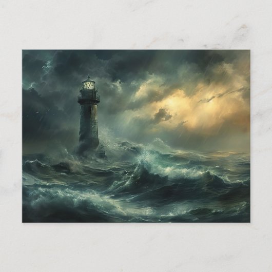 Leuchtturm in der Nacht Sturm maritime Lansdchaft ポストカード (正面)