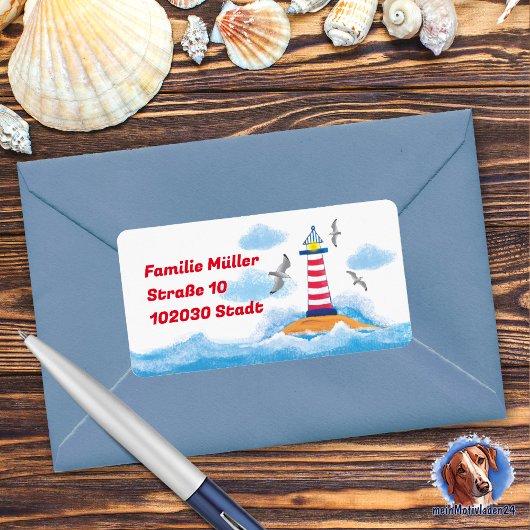 Leuchtturm & Möwen - handgemalt | maritimer ラベル