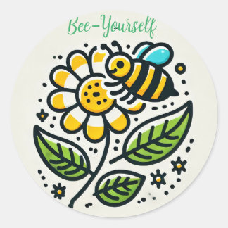 leuke sticker met tekst Bee-Yourself ラウンドシール