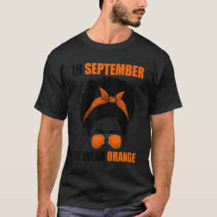 Leukemia Afro Messy Bun We衣服オレンジ9月 Tシャツ