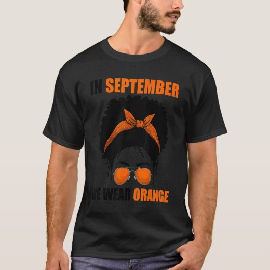 Leukemia Afro Messy Bun We衣服オレンジ9月 Tシャツ (正面)