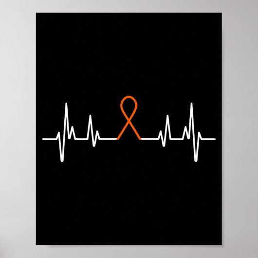 Leukemia Awareness Blood Cancer Orange Ribbon Hear ポスター (正面)