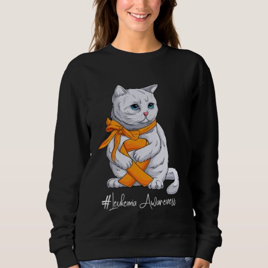 Leukemia Awareness Month Orange Ribbon Cat スウェットシャツ (正面)