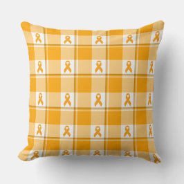 Leukemia Awareness Plaid Orange Ribbon クッション
