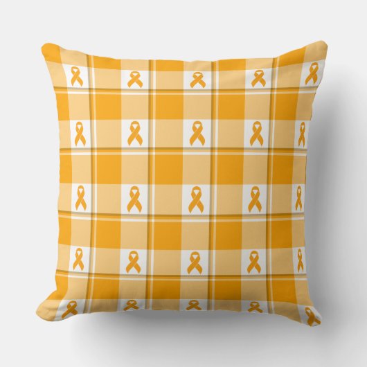 Leukemia Awareness Plaid Orange Ribbon クッション (正面)