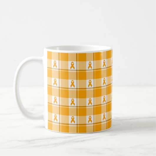 Leukemia Awareness Plaid Orange Ribbon コーヒーマグカップ (左)