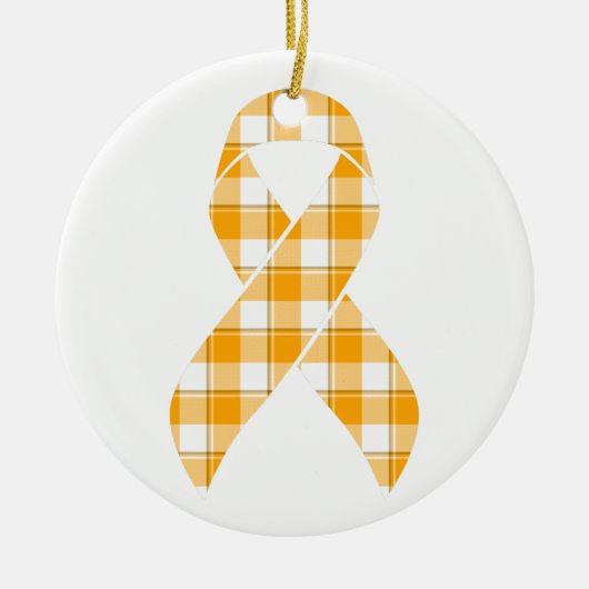 Leukemia Awareness Plaid Orange Ribbon セラミックオーナメント (正面)