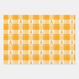 Leukemia Awareness Plaid Orange Ribbon ラッピングペーパーシート