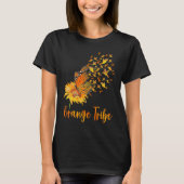Leukemia Awareness Sunflower Butterfly Orange Ribb Tシャツ (正面)