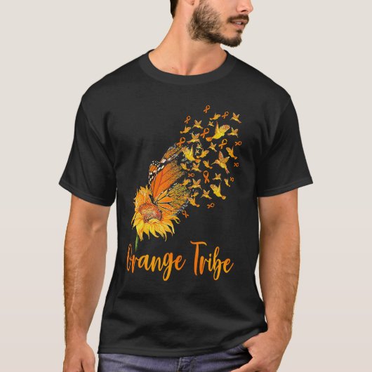 Leukemia Awareness Sunflower Butterfly Orange Ribb Tシャツ (正面)