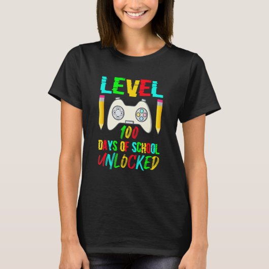 Level 100 Day Of School Unlocked Gaming Gamer Cute Tシャツ (正面)