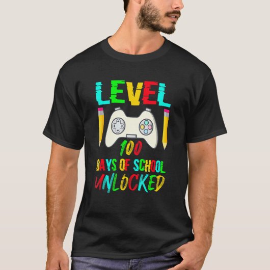 Level 100 Day Of School Unlocked Gaming Gamer Cute Tシャツ (正面)
