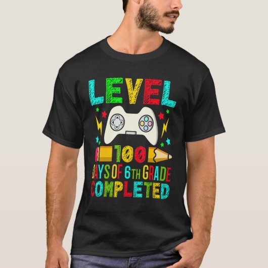 Level 100 Days Of 6th Grade Completed School Gamer Tシャツ (正面)