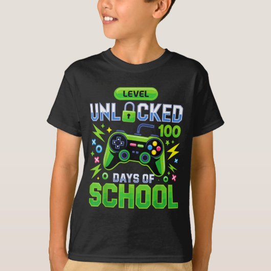Level 100 Days Of School Unlocked Funny Video Game Tシャツ (正面)