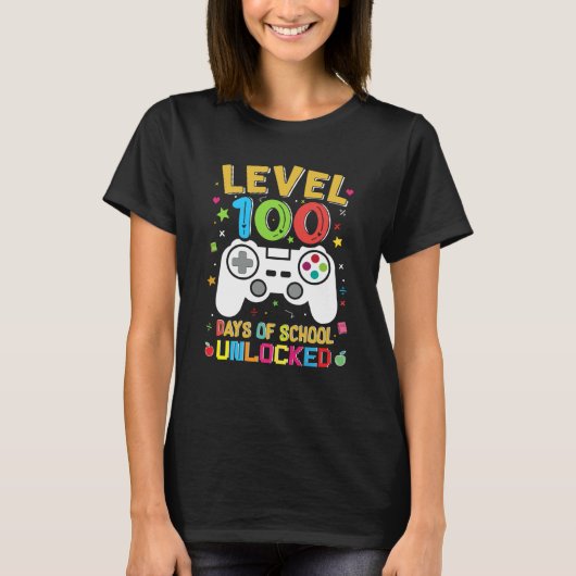 Level 100 Days Of School Unlocked Gamer 100th Day Tシャツ (正面)