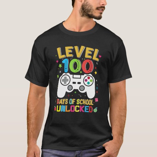 Level 100 Days Of School Unlocked Gamer 100th Day  Tシャツ (正面)