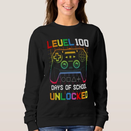 Level 100 days Of School Unlocked Gamer Video Game スウェットシャツ (正面)