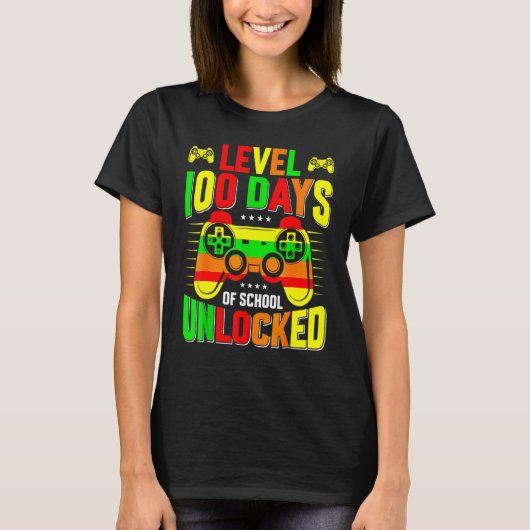 Level 100 Days Of School Unlocked Gamer Video Game Tシャツ (正面)