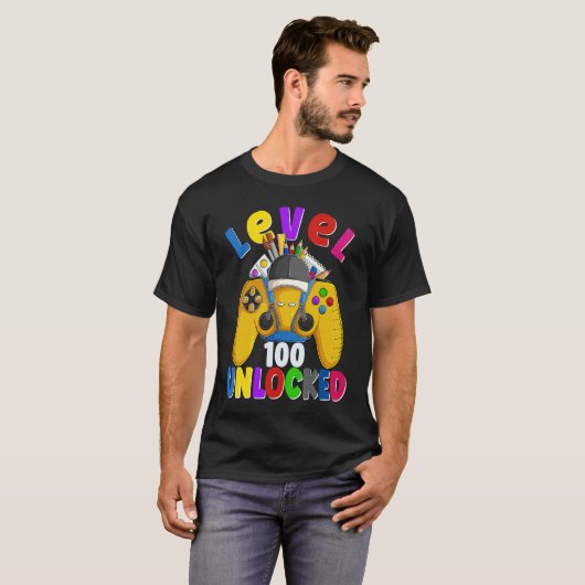 Level 100 Days Of School Unlocked Gamer Video Game Tシャツ (正面フル)