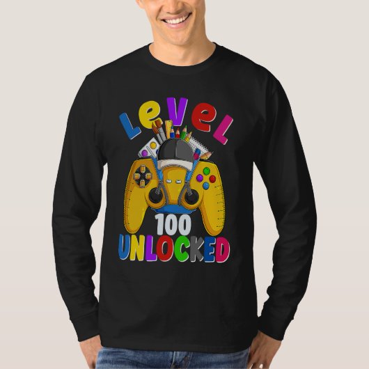 Level 100 Days Of School Unlocked Gamer Video Game Tシャツ (正面)