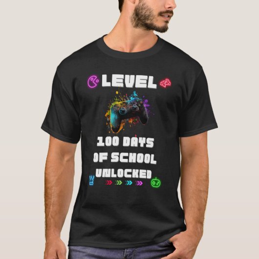Level 100 Days Of School Unlocked Gamer Video vide Tシャツ (正面)
