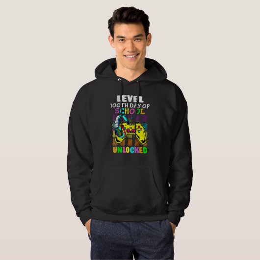 Level 100 Days Of School Unlocked Gaming Shirts, V パーカ (正面フル)