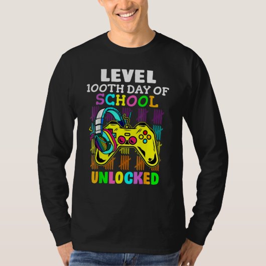 Level 100 Days Of School Unlocked Gaming Shirts, V Tシャツ (正面)