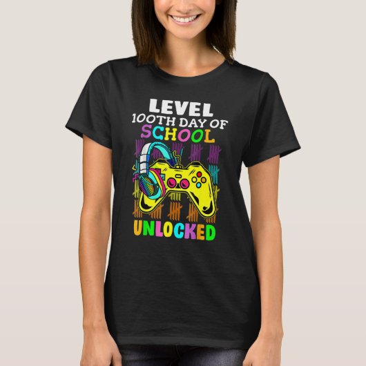 Level 100 Days Of School Unlocked Gaming Shirts, V Tシャツ (正面)