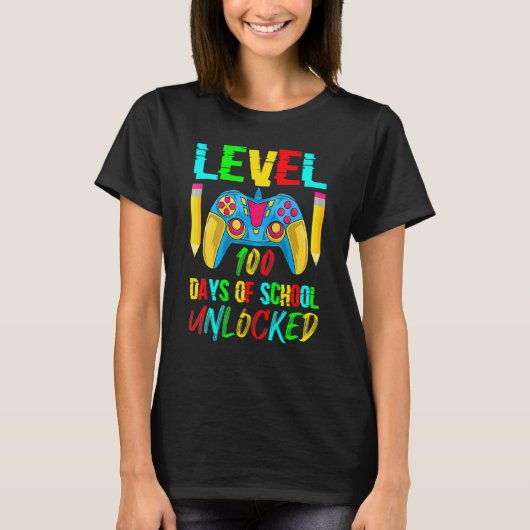 Level 100 Days Of School Unlocked Video Gamer Cont Tシャツ (正面)