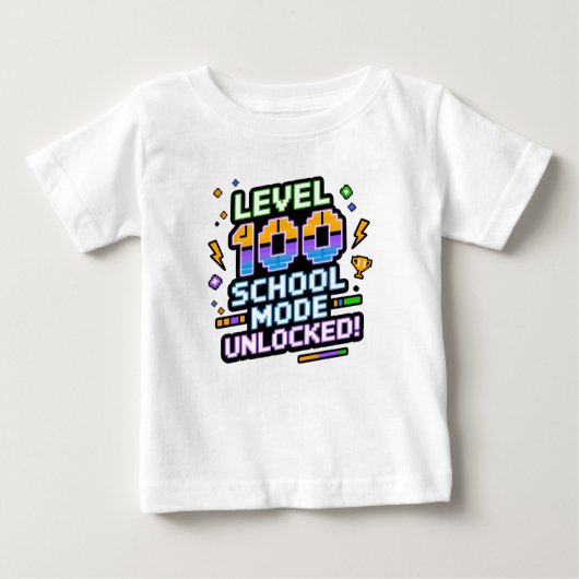 Level 100 School Mode Unlocked 100th Day of School ベビーTシャツ (正面)
