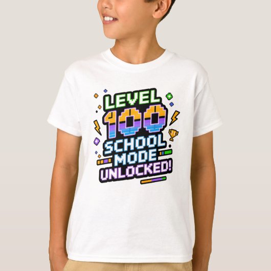 Level 100 School Mode Unlocked 100th Day of School Tシャツ (正面)