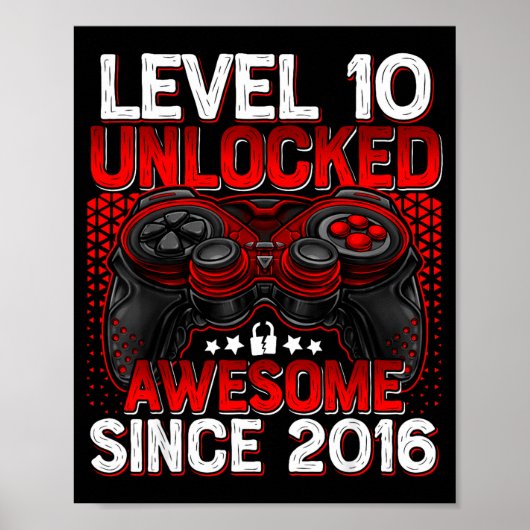 Level 10 Unlocked 10 Year Old Boys 10th Birthday B ポスター (正面)