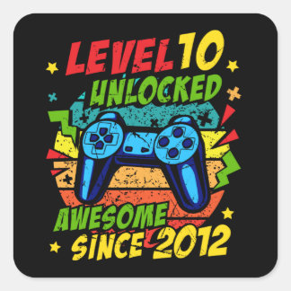 Level 10 Unlocked Awesome 2012 Game 10th Birthday スクエアシール